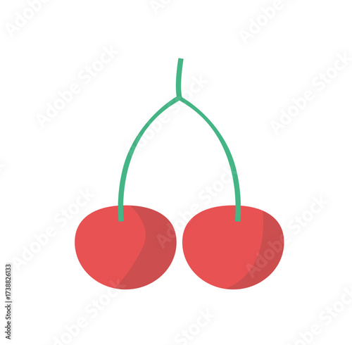 Simple flat illustration of two red cherries on a stem