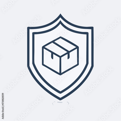 Secure delivery icon representing a shield protecting a package, symbolizing safe shipping and cargo protection for logistics and e-commerce