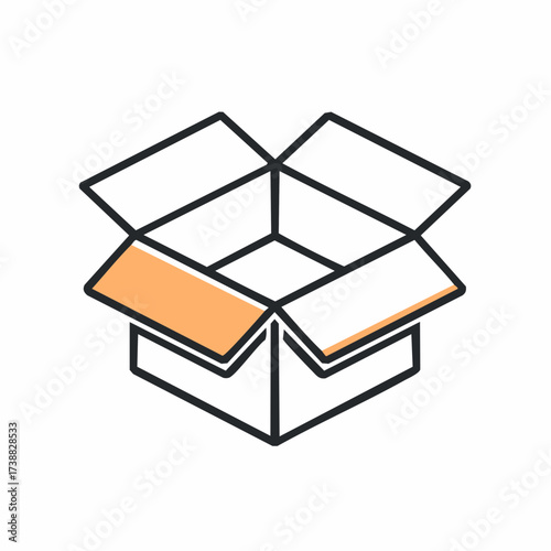 Open cardboard box icon illustration in outline style, perfect for delivery, packaging, shipping, and storage concepts