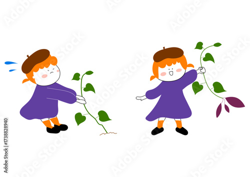 芋ほりする女の子のイラスト素材