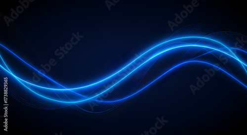 Abstract blue light waves on dark background