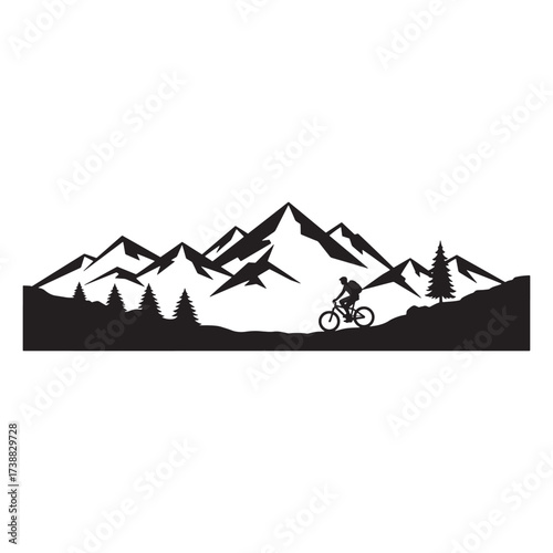 Silhouette Of Mountain Biker Riding In Mountains bicycle