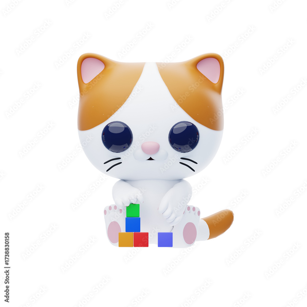 Obraz premium Cat Character stacking toy blocks 3D Illustration.