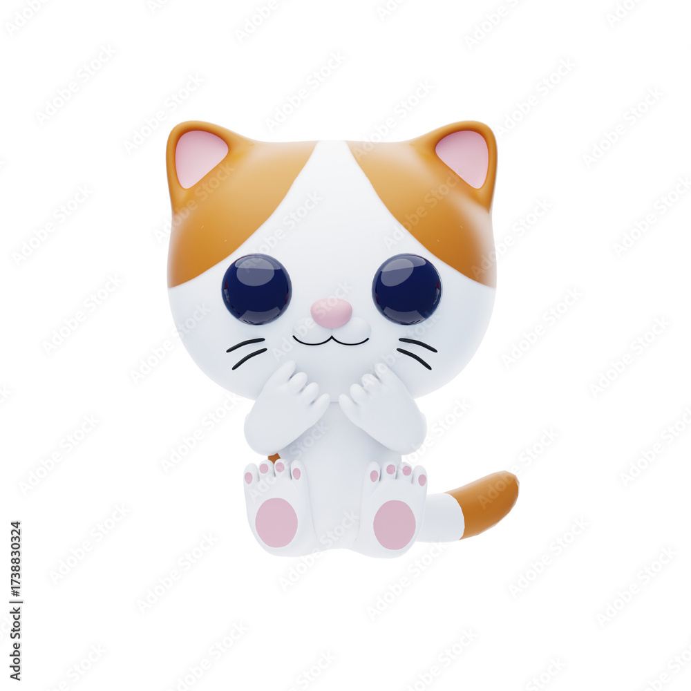 Naklejka premium Shy Cat Character 3D Illustration.