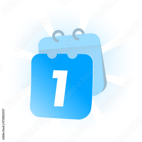 illustration of a calendar page with number one falling off, representing first day, new month, fresh start, deadline, countdown, or beginning of day streak