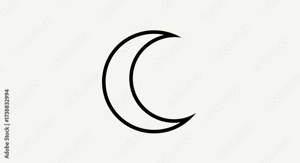 Naklejka premium Simple black outline of a crescent moon shape on a plain, off-white background.