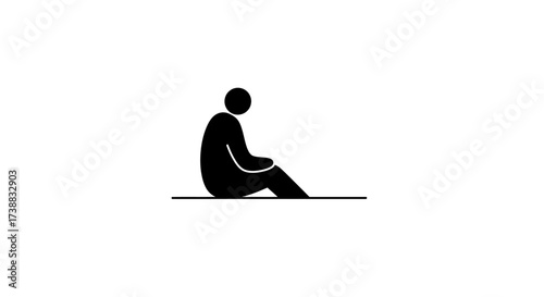 A simple black silhouette of a person sitting on the ground, resting and relaxed.