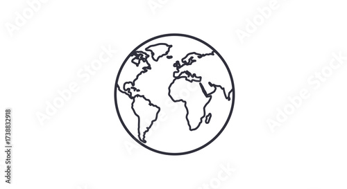 Outline of the Earth globe showing continents, isolated on a white background, simplistic and minimalist design.
