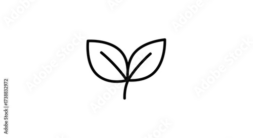 Simple line drawing of two leaves sprouting from a single stem, centered on a white background.