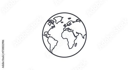 A minimalist line drawing of the Earth, showing continents and oceans, isolated on a white background.