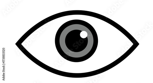 A simple, graphic illustration of a single human eye, open and looking.
