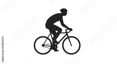 Silhouette of a cyclist riding a bicycle, wearing a helmet, against a white background. The figure is in motion, suggesting speed and activity.