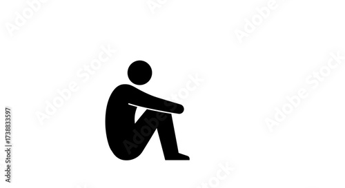 A simple black silhouette of a person sitting, knees drawn up, isolated on white.