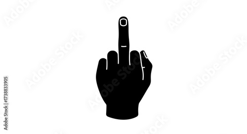A black silhouette of a hand displaying the middle finger, a gesture of defiance.