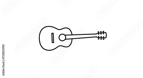 Simple black and white line drawing of an acoustic guitar, isolated on white background.