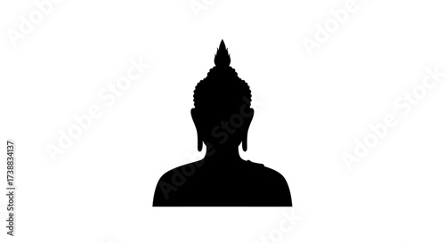 Silhouette of a Buddha statue head and shoulders, depicted in black against a clean white background.