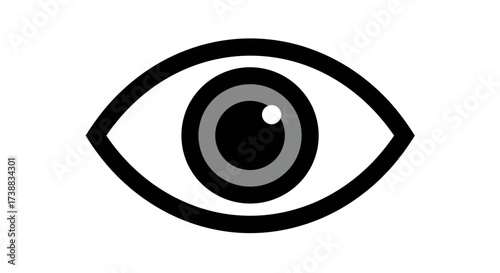 Simple graphic illustration of an eye with a black outline, grey iris, and white highlight on a white background.