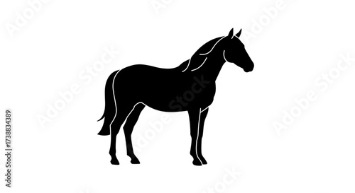 Silhouette of a majestic horse standing proudly against a plain white background.