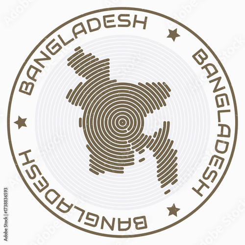 Bangladesh map with round title. Country shape rings. Bangladesh text around the country boundary shape. Beautiful vector illustration.