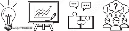 Business concept icons lightbulb graph puzzle people question mark Keywords: idea lightbulb graph chart