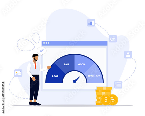Credit assessment concept illustration. Suitable for landing page, ui, web, App intro card, editorial, flyer, and banner.