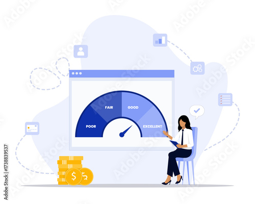 Credit assessment concept illustration. Suitable for landing page, ui, web, App intro card, editorial, flyer, and banner.