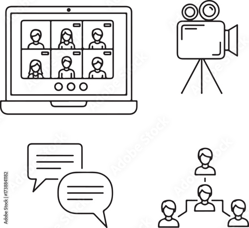 Icons for video conferencing, communication, and team networking Keywords: video call, conference, meeting