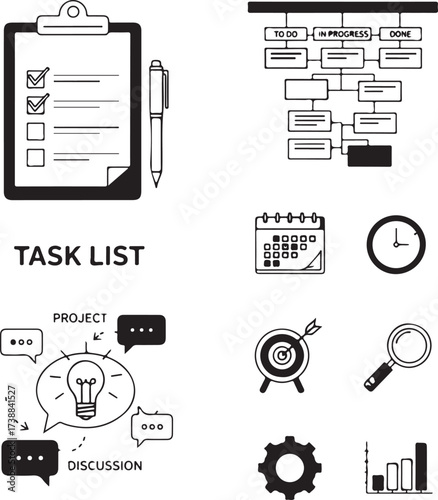 Task list project discussion kanban board and business icons Keywords: task, list, project, discussion