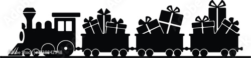 Vector silhouette christmas train with gift boxes illustration