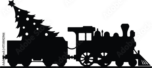 Vector silhouette Christmas train with tree illustration