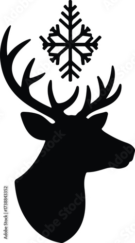 Vector silhouette deer head with snowflake christmas illustration