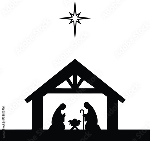 Vector silhouette nativity scene with baby Jesus illustration