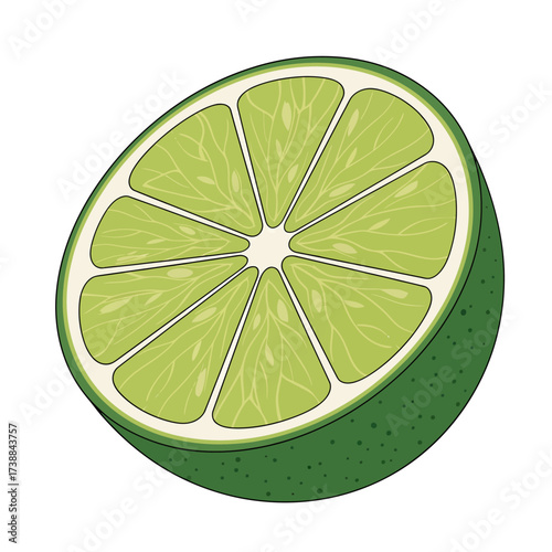 A perfectly halved lime vibrant green citrus fruit.