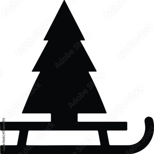 Vector silhouette of a christmas tree on a sleigh illustration