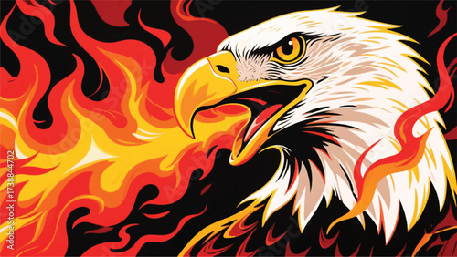 Hot Fire Eagle Freedom Head Illustrator Artwork Banner Background Design Template 