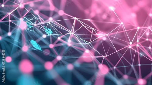 Abstract network connections with nodes, lines and vibrant color concept