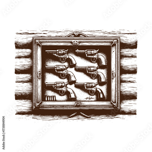 Vintage Revolver Collection in Wooden Display Case