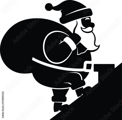 Vector silhouette Santa Claus climbing a chimney illustration