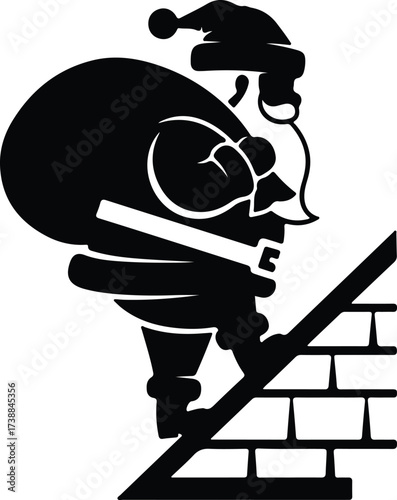 Vector silhouette Santa Claus climbing down chimney illustration