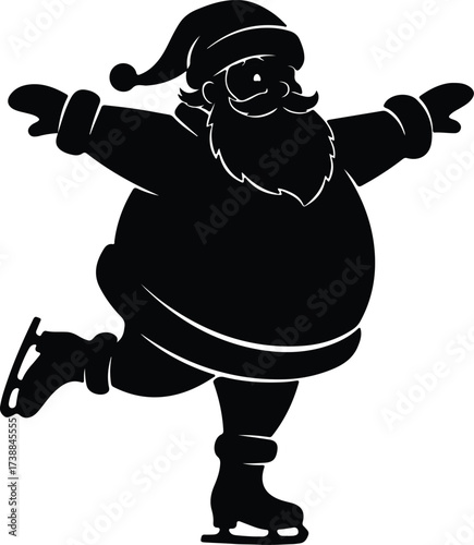 Vector silhouette Santa Claus ice skating holiday season illustration