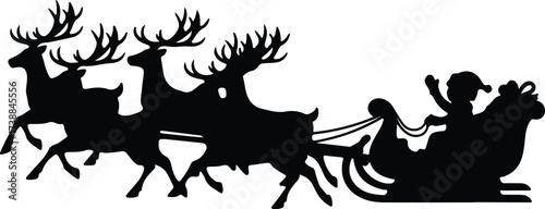 Vector silhouette Santa Claus in sleigh pulled by reindeer illustration