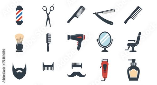 Barber Shop Tools and Equipment Icons.