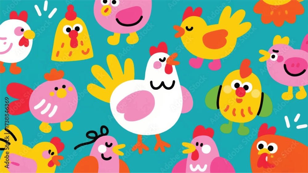 Naklejka premium Cute Chicken Illustrator Artwork Banner Background Design Template