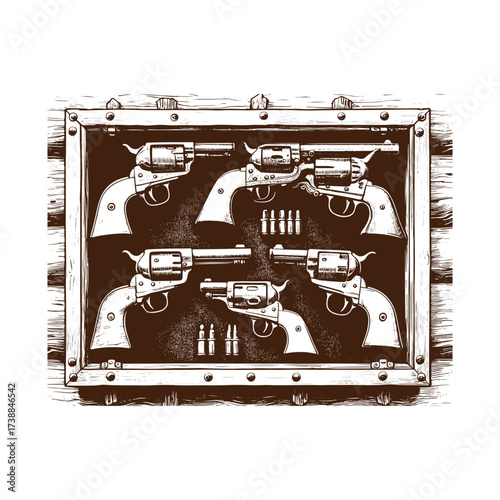 Vintage Revolver Collection in Wooden Display Case