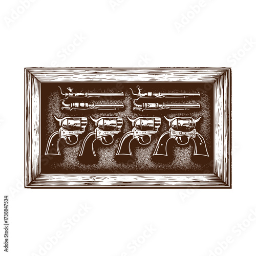 Vintage Revolver Collection in Wooden Display Case