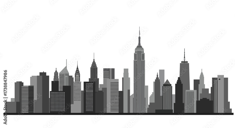Fototapeta premium Skyline Silhouette Minimalist New York Cityscape Illustration