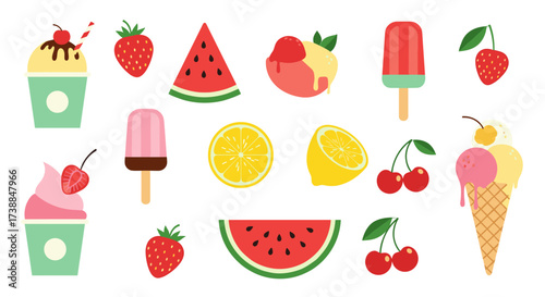 A collection of delightful summer treats featuring fruits and frozen desserts.