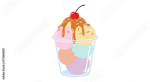 Delicious Ice Cream Sundae with Cherry Topping in a Clear Cup