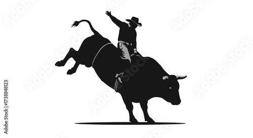 Rodeo Silhouette Cowboy Riding a Bucking Bull