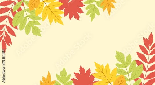 A beautiful illustration of colorful autumn leaves adorning a light yellow background perfect for seasonal designs.